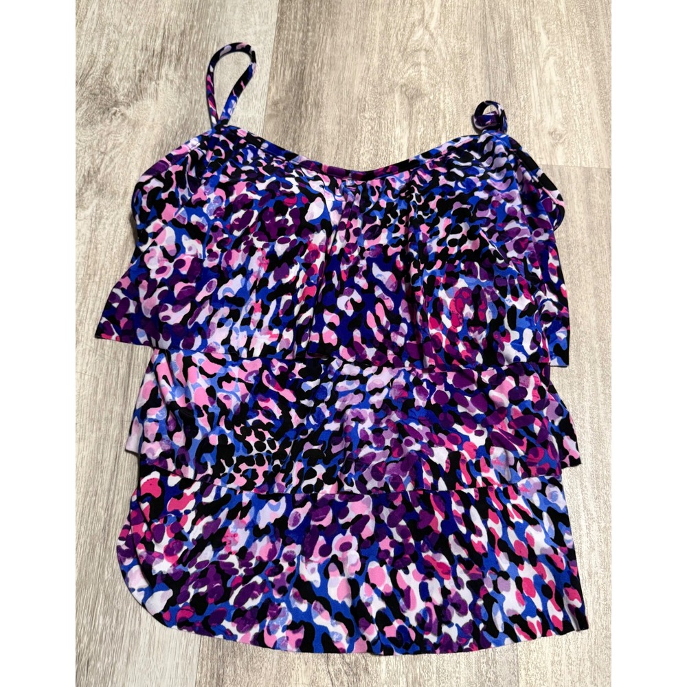 Jamaica Bay Women Purple Leopard Tiered Ruffle Tankini Swim Top Size 12